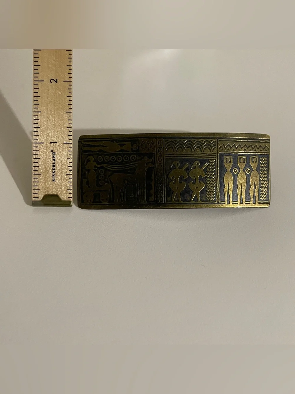 Brass hair barrette with Ancient Motif - Gold & Black
